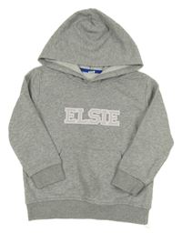 Šedá melírovaná mikina s nápisem a kapucí 