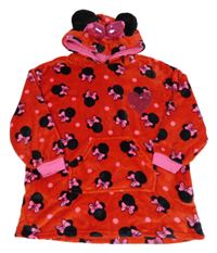 Červená chlupatá oversize domácí mikina s Minnie a kapucí Primark