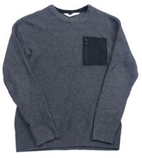 Tmavošedý žebrovaný svetr s kapsou zn. H&M