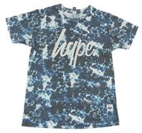 Černo-bílo-modré batikované tričko s logem Hype