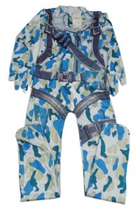 Kostým - modro-bílo-zelený army overal s potiskem 