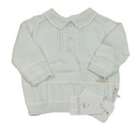 Nové -Bílo-světlemodrý vzorovaný svetr s límečkem 