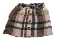 Smetanovo-béžovo-růžovo-tmavomodrá kostkovaná sukně zn. Shein