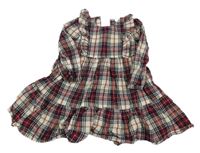 Smetanovo-tmavomodro-vínové kostkované šaty s volánky F&F