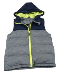 Tmavomodro-šedá šusťákovo/softshellová zateplená vesta s kapucí Y.F.K.