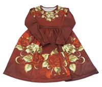 Vínovo-zlaté šaty s květy 