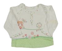 Bílo-zelené triko s květy a domečkem George