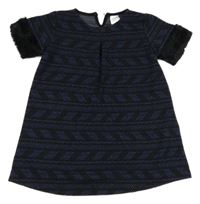 Černo-modré třpytivé šaty s kožešinou C&A