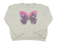 Béžový melírovaný svetr s motýlkem z flitrů H&M