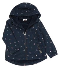 Tmavomodrá květovaná softshellová bunda s kapucí Topolino