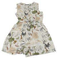 Smetanový lněný kraťasový overal se zvířátky 