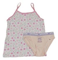 2set - Bílo-růžová košilka s hvězdami + světlerůžové kalhotky s Angelou 