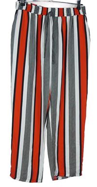 Dámské černo-bílo-červené pruhované culottes kalhoty 