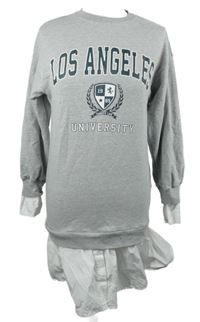 Dámská šedá mikinová tunika s bílou halenkovou vsadkou a nápisy Tally Weijl 