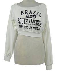 Dámská bílá crop mikina s nápisy Shein 