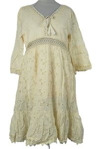 Dámské béžové madeirové plátěné šaty 