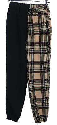 Dámské černo-růžové kostkované cuff kalhoty Shein 