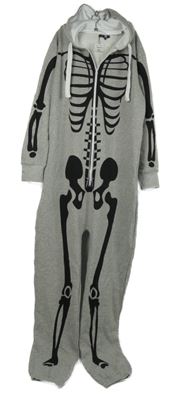 Nové - Pánská šedá tepláková kombinéza s kostrou a kapucí Boohoo 