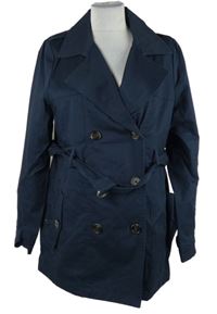 Dámský tmavomodrý plátěný krátký kabát s páskem Multiblu 