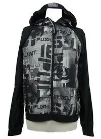 Dámská černo-šedá vzorovaná šusťáková sportovní bunda s kapucí Crivit 