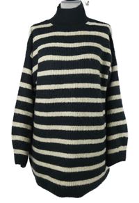 Dámský tmavomodro-smetanový pruhovaný dlouhý svetr se stojáčkem George 