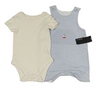 2set- modro-bílý kraťasový overal s lodičkou+ smetanové body M&S