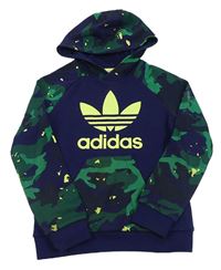 Tmavomodro-zelená mikina s logem a kapucí Adidas