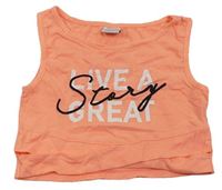 Neonově oranžový crop top s nápisem Page one young