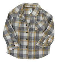 Tmavomodro-bílo-žlutá kostkovaná košile C&A