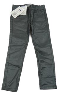 Nové - Antracitové třpytivé potažené slim kalhoty Pocopiano