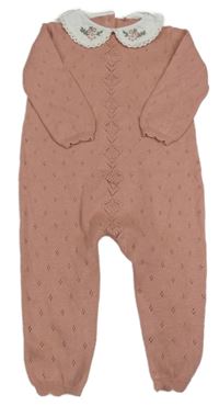 Růžový pletený overal s límečkem s kytičkami George