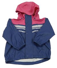 Malinovo-tmavomodrá nepromokavá bunda s proužky a kapucí 