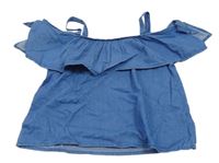 Tmavomodrý crop top riflového vzhledu s volánem Zara