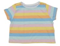 Růžovo-modro-barevné pruhované crop tričko Sinsay