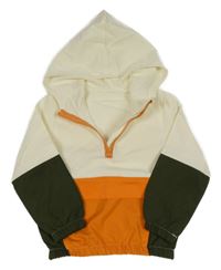 Smetanovo-khaki-oranžová lehká bunda s kapucí Shein