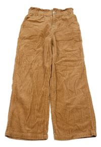 Hnědé manšestrové široké kalhoty Vertbaudet
