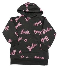 Tmavěšedá mikina s nápisy Barbie a kapucí Primark