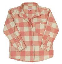 Růžovo-smetanová kostkovaná košilová bunda 