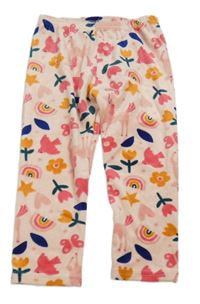 Světlerůžovo-barevné plyšové tepláky s kytičkami 