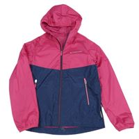 Růžovo-tmavomodrá šusťáková jarní bunda s kapucí 