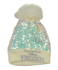 Smetanovo-flitrová čepice s nápisem a bambulí - Frozen Matalan