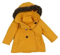 Žlutý flaušový podšitý kabát s kapucí St. Bernard