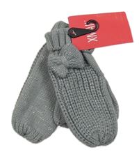 Nové - Šedé pletené třpytivé palcové rukavice s mašlí 