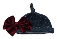 2set - Vínová sametová čelenka s mašlí + sametová čepice s hvězdami 