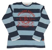 Modro-tmavomodré pruhované triko s erbem a nápisy CFL