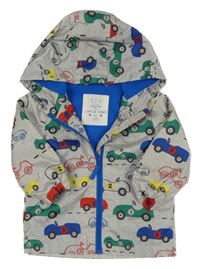 Šedá šusťáková jarní bunda s auty a kapucí F&F
