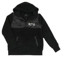 Černá šusťákovo/chlupatá mikina s nápisem a kapucí C&A