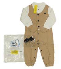 Nové - Béžovo-bílý společenský overal s vestičkou + motýlek