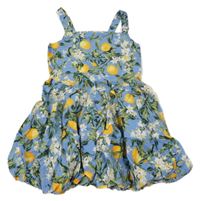 Modré květované plátěné balonové šaty s citrusy Primark
