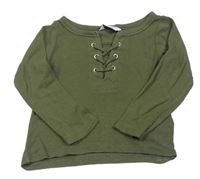 Khaki žebrované crop triko se šněrováním Primark 